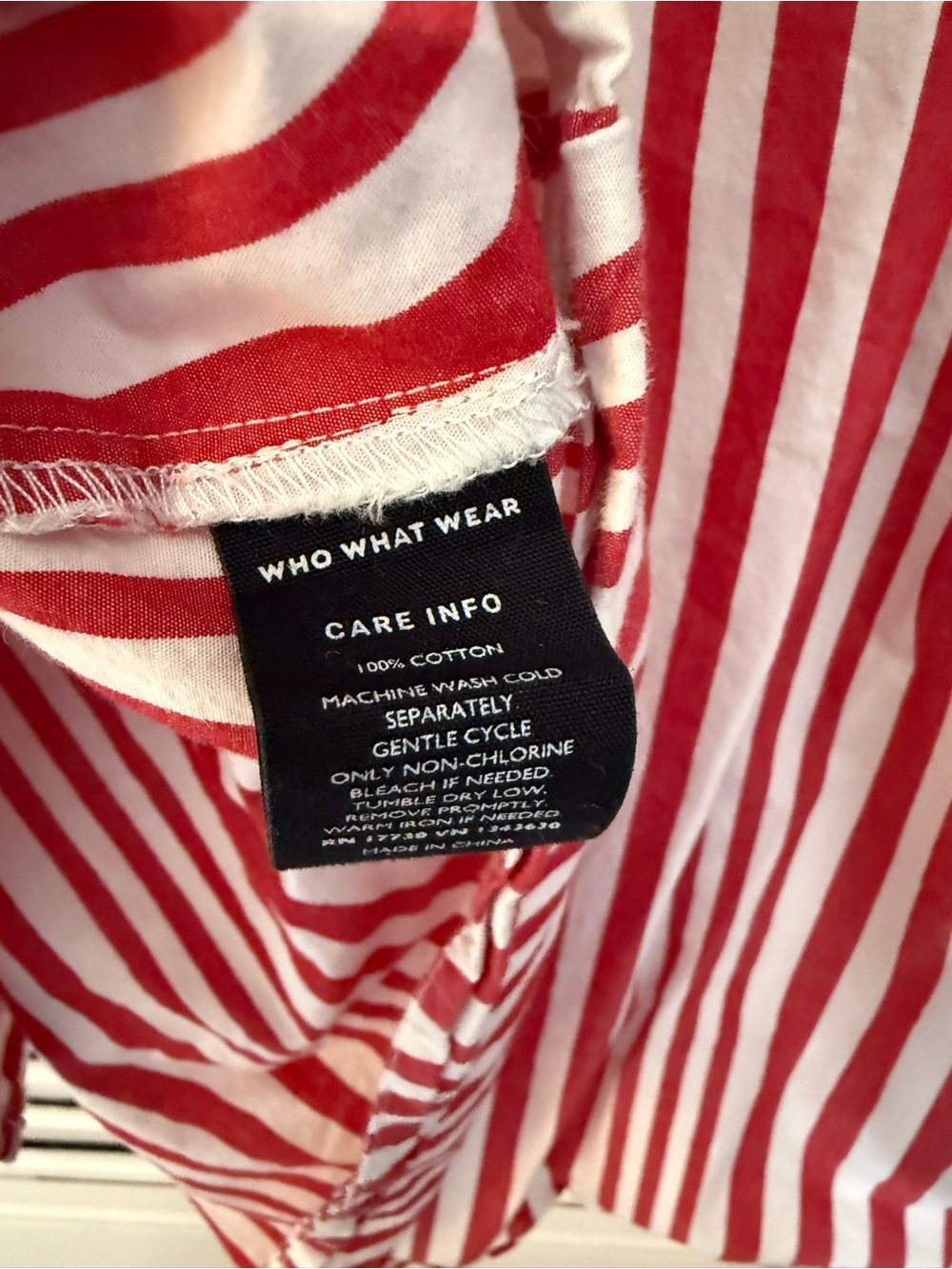 Who What Wear 100% Cotton Woven Red & White Stripe Button-Up Shirt Sz M - Picture 4 of 5